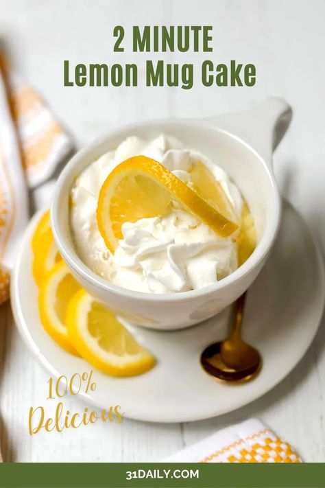 Satisfy your lemon cake cravings with this easy Lemon Mug Cake recipe. Quick, delicious, and perfect for a bright and zesty spring treat! Easy Spring Treats, Carrot Cake Loaf Recipe, Cake Dessert Recipes, Cake Cravings, Dessert In A Mug, Lemon Mug Cake, Spring Breakfast, Mug Cake Recipe, Mug Cake Microwave