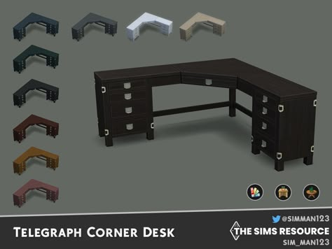 The Sims Resource - Telegraph Corner Desk Stylist Chair, Old Wooden Chairs, Grey Dining Tables, Free Sims 4, Old Desks, Sims 4 House Design, Sims 4 Characters, Sims 4 Cc Packs, Sims 4 Cc Furniture