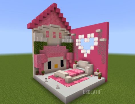 Sanrio Minecraft Builds, Hello Kitty Lego, Rumah Minecraft Sederhana, Minecraft Houses Blueprints, Minecraft House Plans, Hello Kitty House, Easy Minecraft Houses, Minecraft House Tutorials, Cool Minecraft Creations