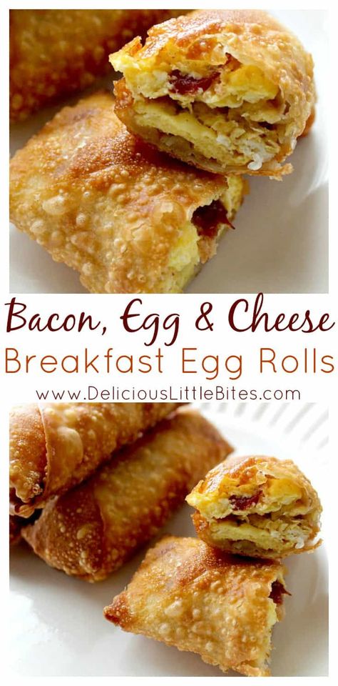 Breakfast Egg Rolls, Deep Fryer Recipes, Breakfast Sides Dishes, Fun Breakfast, Breakfast Appetizers, Cheese Breakfast, Breakfast Rolls, Bacon Egg And Cheese, Egg And Cheese