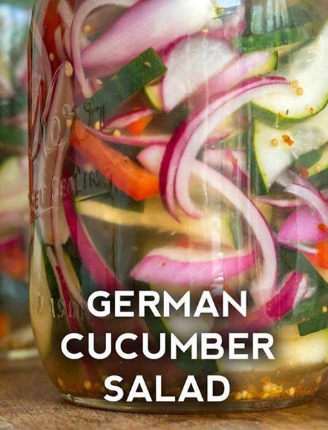 Refrigerated pickle salad German Cucumber Salad, Pickled Vegetables Recipe, Refrigerator Pickles, Fermentation Recipes, Warm Salad, Homemade Pickles, Pickled Veggies, Cucumber Recipes, Pickled Vegetables