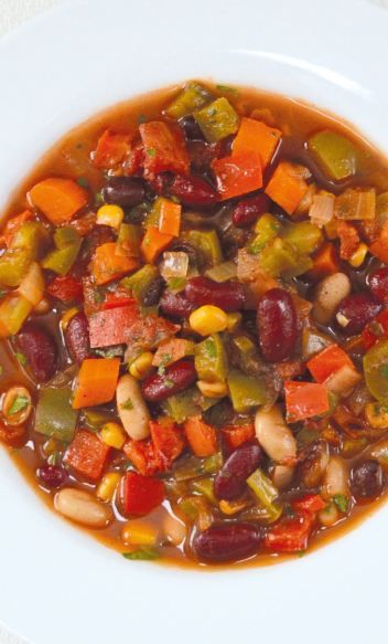 Vegetarian Three-Bean Chili recipe. A comforting meatless meal to share. Three Bean Chili Recipe, Microwave Pressure Cooker, Chili Pot, Three Bean Chili, Bean Chili Recipe, Meatless Meal, Bean Chili, Vegan Beans, No Bean Chili