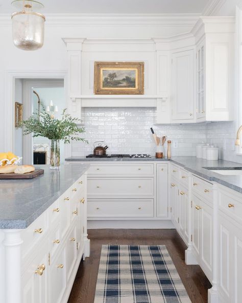 Grey Granite Countertops, Small Dishwasher, Pantry Wall, Erin Gates, Large Cabinet, Area Rug Decor, Upper Cabinets, Navy Rug, Elements Of Style