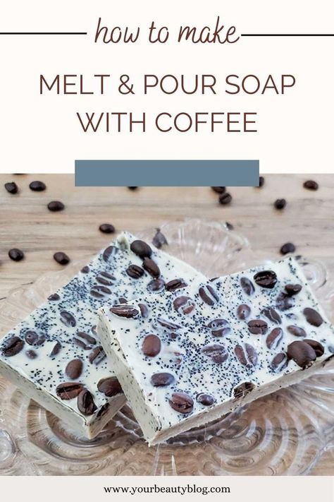 How to make soap with coffee grounds. Learn about coffee soap benefits for your skin and get a coffee soap recipe to make your own. This coffee melt and pour soap recipe looks so cute and smells amazing! Make a coffee scrub soap DIY to exfoliate your skin. This coffee grounds soap uses spent coffee grounds and coffee beans. Coffee Soap Recipe, Melt And Pour Soap Base, Homemade Lip Balm Recipe, Cold Process Soap Designs, Coffee Sugar Scrub, Soap Benefits, Coffee Scrub Diy, Diy Soap Recipe, How To Make Soap