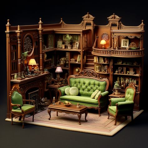 Fantasy Shop, Dollhouse Living Room, Furniture Design Sketches, Victorian Interior, Mini Doll House, Victorian Dollhouse, Dolls House Interiors, Miniature Rooms, Beautiful Dark Art