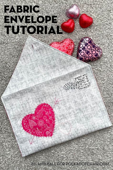 Stitch up a cute fabric envelope with our free sewing pattern. so cute for Valentine's Day or any other occasion Envelope Sewing Pattern, Tablet Case Pattern, Quilted Potholder Pattern, Felt Envelope, Valentines Envelopes, Envelope Tutorial, Envelope Pattern, Polka Dot Chair, Fabric Envelope