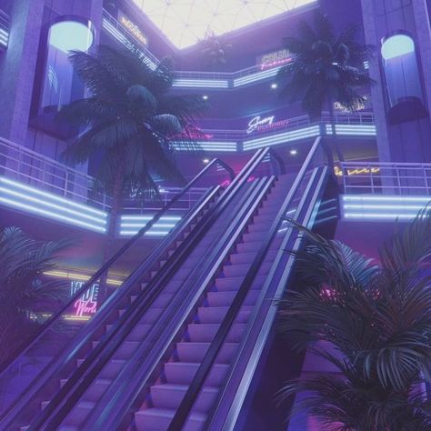 Vaporwave Mall Aesthetic, Neon Mall Aesthetic, Pluggnb Aesthetic, Vaporwave Mall, Room Ideas Summer, Room Ideas Retro, Light Purple Aesthetic, Summer Room Ideas, Summer Room