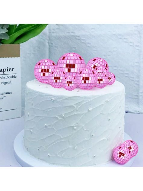 12pcs Pink Disco Ball Cake Topper Decoration Reflective Mirror Ball For 70s Disco Themed Party, Birthday, Holiday, Christmas Tree Ornament Decoration, Etc. | SHEIN USA 70s Disco Theme Party, 70s Disco Theme, Disco Ball Cake, Disco Theme Party, Silver Disco Ball, Pink Disco Ball, Pink Disco, Ball Cake, Disco Theme