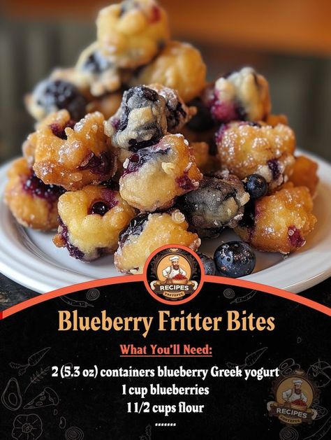 Blueberry Greek Yogurt Fritters, Blueberry Fritter Bites, Haskap Recipes, Blueberry Fritter, Blueberry Fritters, Fritter Bites, Fritters Recipes, Nonna Pia, Tasteful Recipes