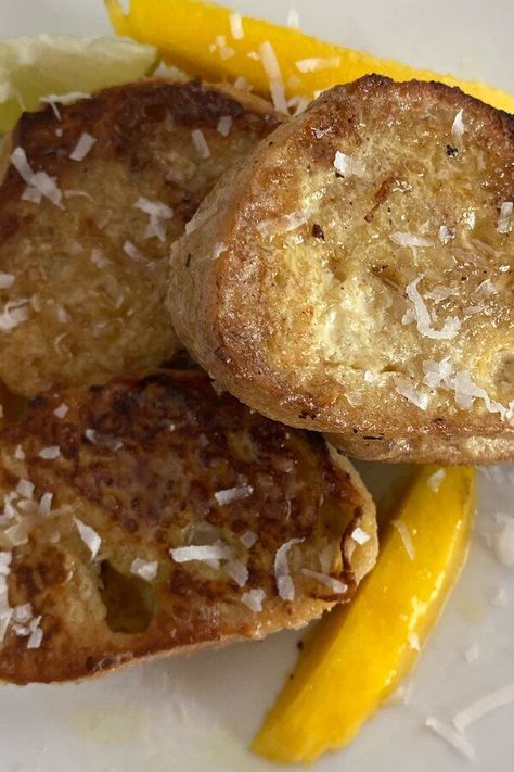 Coconut Cream French Toast | "Yum! I'm a coconut fanatic and was pleasantly surprised with this recipe." #breakfastrecipes #brunchrecipes #breakfastideas #brunchideas #frenchtoast Sweet Cream French Toast, Coconut Toast Recipe, Coconut French Toast Casserole, Coconut Cream French Toast, Cuban French Toast, Mango Slices, Brunch Recipe, Stale Bread, Coconut Cream Pie