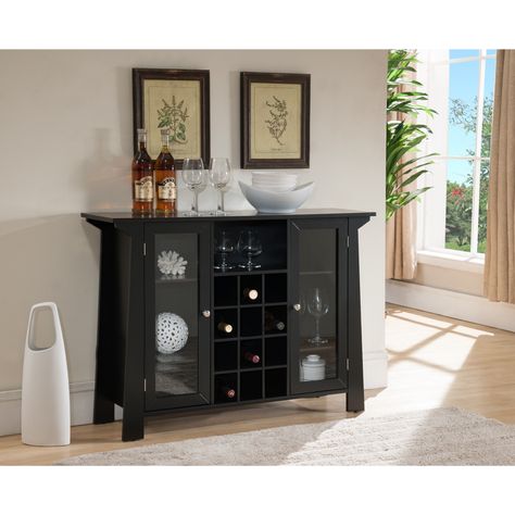 K and B Furniture Co Inc. Black Wood Storage Wine Cabinet (buffet) Black Wine Rack, Wine Rack Sideboard, Contemporary Wine Racks, Buffet Bar, Home Bar Areas, Wine Rack Cabinet, Wood Buffet, Glass Front Cabinets, Wood Wine Racks