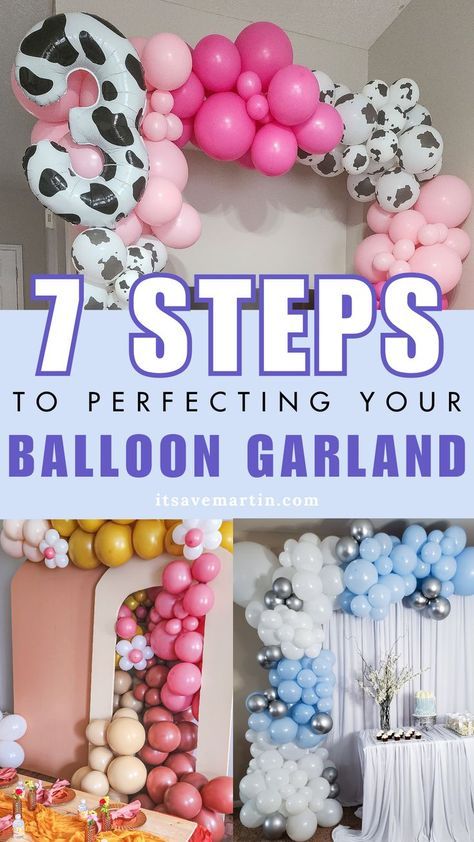 Take your party to the next level with this step by step balloon garland tutorial. Learn how to make professional looking balloon decorations. How To Assemble Balloon Garland, Long Balloon Garland, Small Balloon Arch Ideas, How To Make A Balloon Arch Step By Step, How To Build A Balloon Garland, How To Transport Balloon Garland, How To Attach Balloons To Backdrop, How Many Balloons For Garland, Baby Shower Balloon Arch Ideas