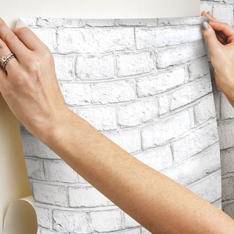 Faux White Brick Removable Wallpaper | Dorm Essentials - White - Dormify White Retail Store, Removable Wallpaper Dorm, Removable Brick Wallpaper, Brick Peel And Stick Wallpaper, White Brick Wallpaper, Peelable Wallpaper, Faux Wall, Brick Wall Wallpaper, White Wash Brick