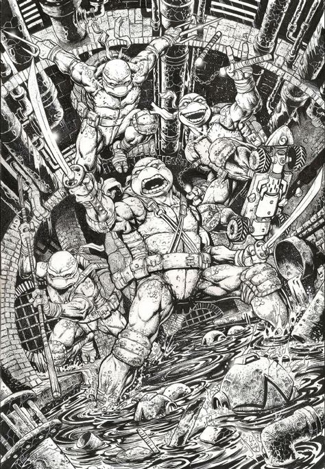 Teenage Mutant Ninja Turtles Comic Art by 	Emil Cabaltierra Nun Chucks, Ninja Turtle Drawing, Teenage Mutant Ninja Turtles Artwork, Black And White Comics, Teenage Mutant Ninja Turtles Art, Ninja Turtles Artwork, Classic Comic Books, Iconic Art, Tmnt Artwork