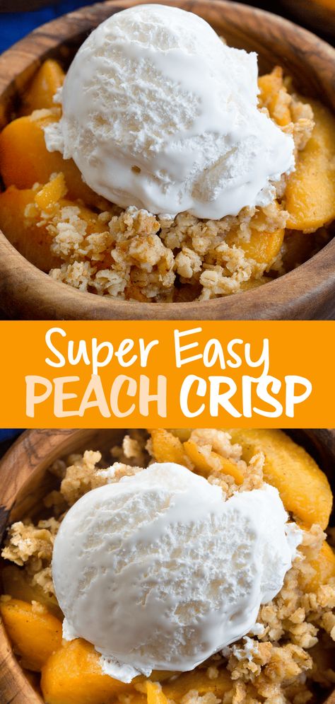 Easy Peach Crisp Recipe (fresh, frozen, or canned peaches!) Easy Peach Crisp Recipe, Gluten Free Peach Crisp, Healthy Peach Crisp, Fresh Peach Crisp, Easy Peach Crisp, Fruit Crisp Recipe, Peach Oatmeal, Oatmeal Crisp, Peach Crisp Recipe