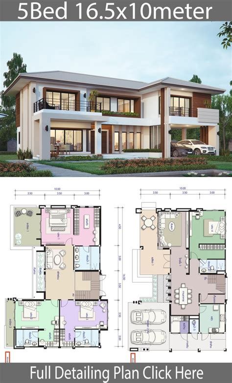 House Design Plan 16.5x10m With 5 Bedrooms - Home Ideas House Projects Architecture, 2 Storey House Design, Two Story House, House Plan Gallery, Sims House Plans, House Construction Plan, House Layout Plans, Model House Plan, Architectural House Plans