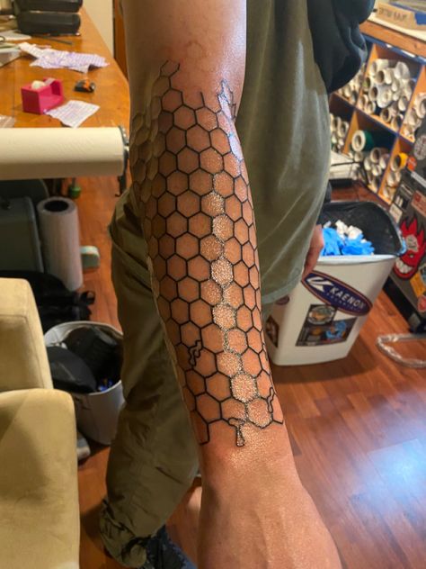 Honeycomb tattoo, geometric tattoo Triangle Sleeve Tattoo, Honeycomb Half Sleeve Tattoo, Honeycomb Forearm Tattoo, Honeycomb Tattoo Neck, Honeycomb Tattoo Men, Beehive Tattoo Sleeve, Mandala Honeycomb Tattoo, Honeycomb Tattoo Sleeve Filler, Tattoo Sleeve Gap Fillers