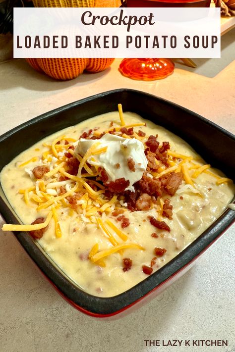 Crockpot Loaded Baked Potato Soup - The Lazy K Kitchen Loaded Baked Potato Soup Crockpot Hashbrown, Cream Potato Soup Crock Pot, Crockpot Potatoe Soup Recipe Best, Slow Cooker Ham And Potato Soup Easy Recipes, Crockpot Potato Soup Frozen Hashbrowns, Paula Deen's Crockpot Potato Soup, Lazy Potato Soup, Old Charlie's Potato Soup, Crock Pot Loaded Baked Potato Soup Easy