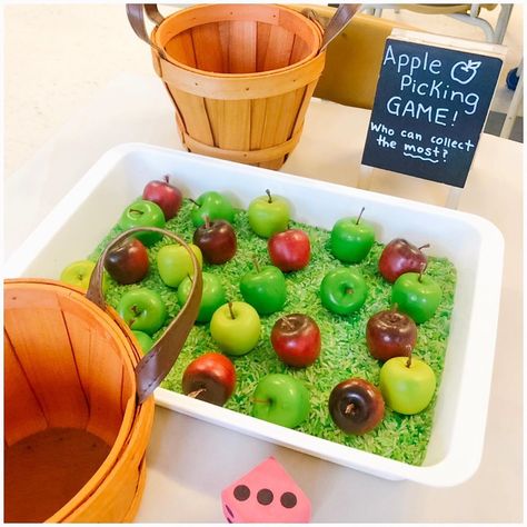 Whitney Marie on Instagram: “A simple math game inspired by apple picking! ✨🍏🍎✨ • • Roll the die, collect the apples, when all the apples have been picked, figure out…” Apple Picking Activity, 10 Apples On Top Activities, Apple Orchard Lesson Plan, Apple Tree Counting Activity, Junior Kindergarten, Playbased Learning, Apples To Apples Game, Inquiry Based Learning, Math Game