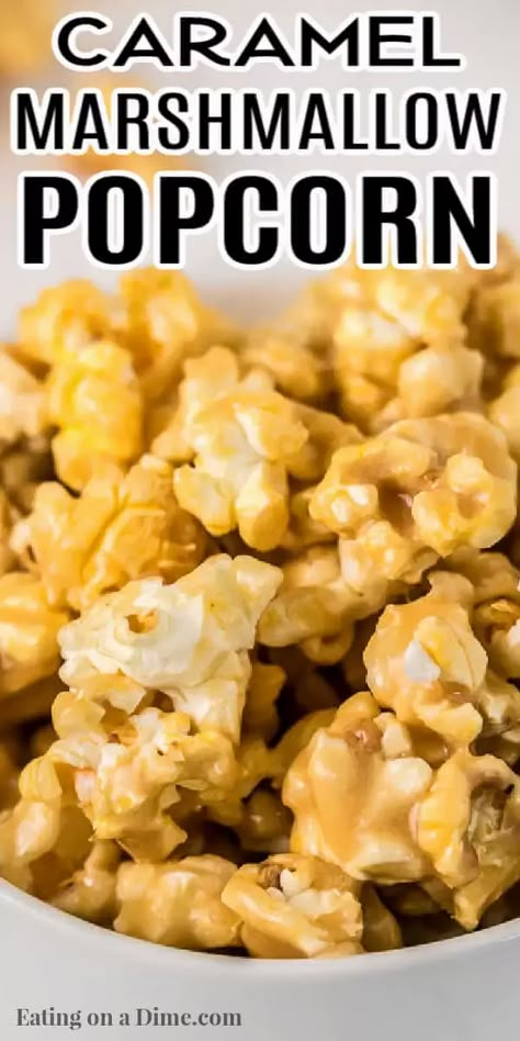 Make this caramel marshmallow popcorn recipe for a fun afternoon snack! Marshmallow caramel popcorn is easy, fast, and fabulous! Marshmellow Carmel Corn Recipe, Cereal Mixes, Caramel Popcorn Recipe Easy, Marshmallow Caramel Popcorn, Marshmallow Popcorn Balls, Popcorn Marshmallow, Marshmallow Caramel, Popcorn Recipes Sweet, Homemade Caramel Popcorn