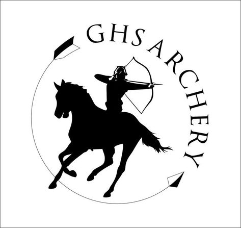 Logo of GHS Archery Club. They focus to build archery skills, horse riding skills, and the self-competence of each member. Archery Logo, Horse Archery, Archery Club, Ferrari Logo, Horseback Riding, Archery, Horse Riding, Vehicle Logos, Horses