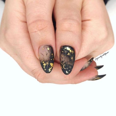 Short Witchy Nails, Moth Nails, Whimsigoth Nails, Lunar Nails, Tarot Nails, Astrology Nails, Celestial Nail Art, Magical Nails, Moon Nail Art