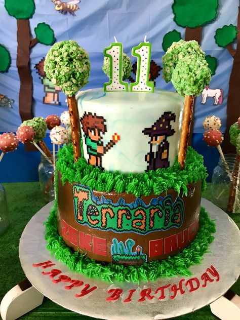 Terraria Cake Ideas, Terraria Birthday Cake, Terraria Birthday Party Ideas, Terraria Cake, Cake Designs Images, Marshmallow Fondant, Cartoon Cake, Tier Cake, Gourmet Foods