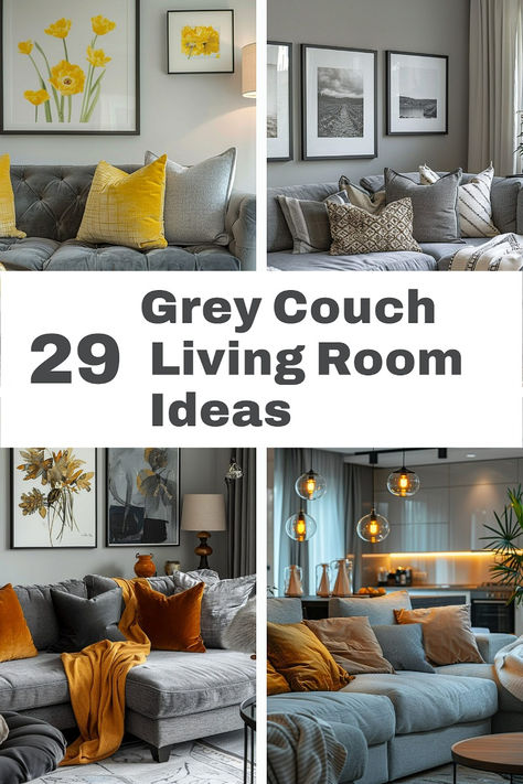 Achieve a sleek and modern look with these 29 grey couch ideas! Pair minimalist decor, neutral tones, and clean lines with your grey couch for a polished, contemporary vibe. #ModernLivingRoom #GreyDecor #ChicStyle Dark Gray Sofa Living Room Color Schemes Pillows, Living Room Colors Gray Couch, Accent Pillows For Gray Couch Living Room, How To Style Light Gray Couch, Grey Couch Home Decor, Living Room Decor For Dark Grey Couch, Grey Scheme Living Room, Color Scheme For Grey Couch, What Goes With A Grey Couch