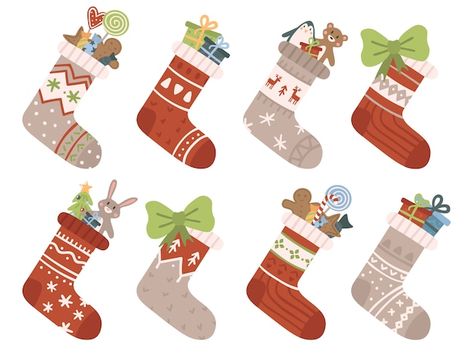 Socks Illustration, Winter Stockings, Santa Pajamas, Xmas Jumpers, Santa Socks, Santa Stocking, Santa Helper, Xmas Stockings, Xmas Holidays