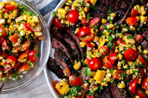 summer steak with corn and tomatoes Summer Steak, Steak Corn Salad, Steak And Grilled Corn Salad, Smitten Kitchen Summer Steak With Corn And Tomatoes, Tomato Corn Pie Smitten Kitchen, Smitten Kitchen Corn Salad, Smitten Kitchen Recipes, Corn Tomato Salad, Bacon On The Grill