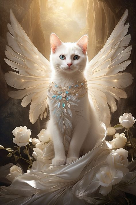 Gato Angel, Angel Cats, Cat Digital Art, Cat Digital, Magic Cat, Cat Christmas Gift, Animal Portraits Art, Cat Hacks, Angel Cat