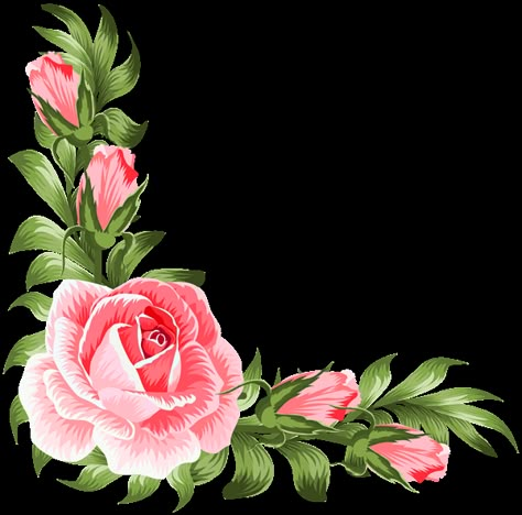 Flowers Border, Corner Flower Design, Flower Corner Border, Flower Clip Art, Flowers Clipart, Png Flowers, Flower Border Corner, Flowers Png, Rose Corner Border