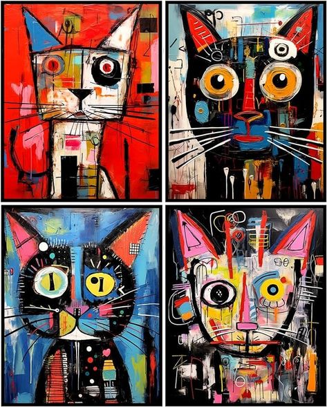 Amazon.com: Abstract Cats - Jean Michel Basquiat inspired prints. 4 Prints in the set. Each print is 8x10 inches in size. Wall art decor that is for a graffiti, pop art, cat lover.: Posters & Prints Basquiat Inspired, Graffiti Pop Art, Elementary Art Ideas, Pop Cat, Basquiat Art, Middle School Art Projects, Artist Study, 3rd Grade Art, 5th Grade Art