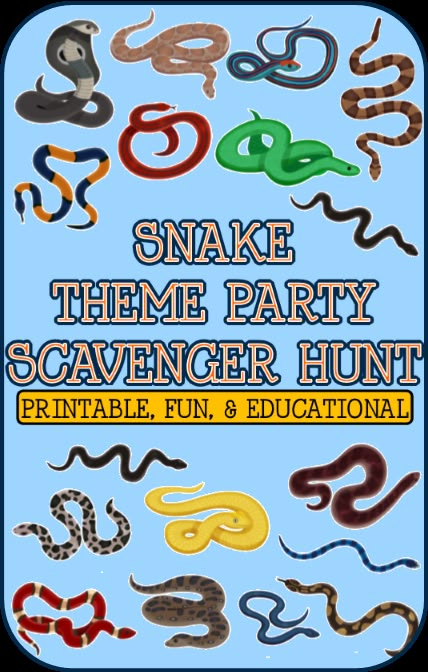 Printable Snake Party Scavenger Hunt Game Snake Party Decorations Diy, Jungle Party Games, Reptile Party Snack Ideas, Snake Party Food Ideas, Snake Birthday Party Ideas, Snake Theme Party, Reptile Birthday Party Ideas, Snake Party Ideas, Snake Birthday Party