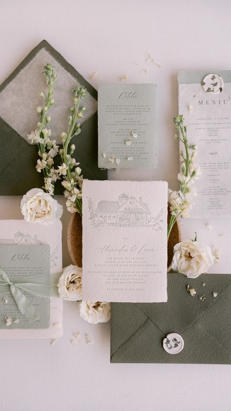 Spring Wedding Invitations, Sage Wedding, Green Wedding Invitations, Beautiful Stationery, Letterpress Invitations, Theme Color, Invitation Inspiration, Vintage Wedding Invitations, Wedding Mood Board