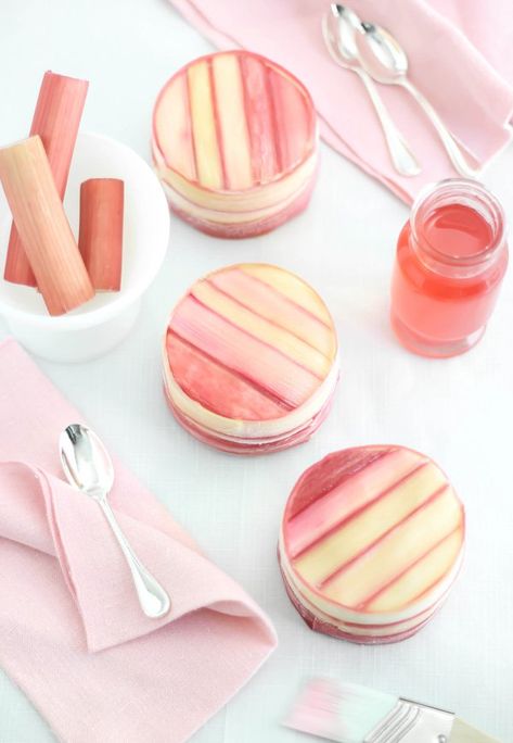 Rhubarb-Wrapped Pineapple Mousse Cake Pineapple Mousse, Pie Art, Kue Macaroon, Mousse Cakes, Edible Creations, French Patisserie, Cake Stuff, Rhubarb Recipes, Fancy Desserts