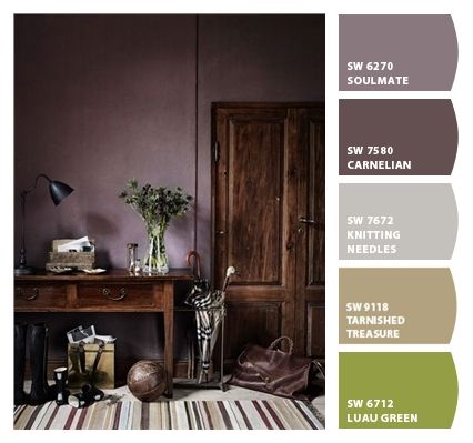 Eggplant Paint Color, Plum Paint Colors, Plum Bedroom, Plum Walls, Purple Paint Colors, Brown Paint Colors, Craftsman Interior, Purple Bathrooms, Brown Kitchens