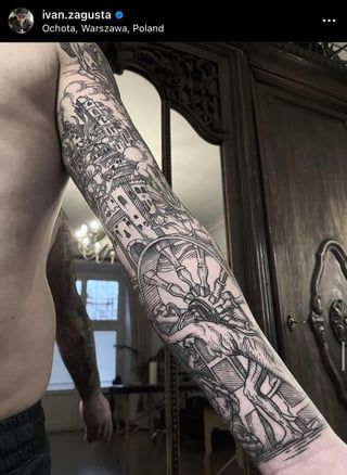 Someone posted this guy and now I’m hooked. But he’s very, very far. : TattooDesigns Bibi Tattoo, Tricep Tattoos, Woodcut Tattoo, Medieval Tattoo, Gothic Tattoo, Dark Art Tattoo, Tattoo Art Drawings, Japanese Tattoo, Arm Sleeve