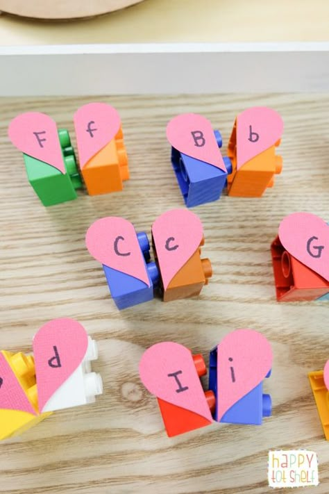 Hearts Letter Matching Puzzle - A Hands-On Duplo Activity Letter Matching Activities, School Toys, The Confession, Letter Recognition Activities, Toddler Curriculum, Preschool Alphabet, Alphabet Recognition, Valentine's Party, Letter Games