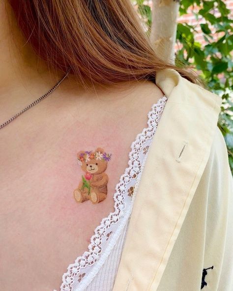 Baking Tattoo, Teddy Bear Tattoo, Pastel Tattoo, Sailor Moon Nails, Cute Tats, Bear Tattoos, D Tattoo, Bear Tattoo, Cute Small Tattoos