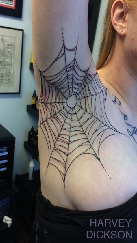 Spiderweb armpit tattoo Cobwebs. Spiderweb Belly Tattoo, Spider Web Tattoo Armpit, Armpit Spider Web Tattoo, Spider Armpit Tattoo, Spiderweb Armpit Tattoo, Spiderweb Tattoo On Shoulder, Halloween Elbow Tattoo, Spiderweb Face Tattoo, Spiderweb Chest Tattoo