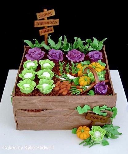 Fondant Vegetables, Allotment Cake, Vegetable Garden Cake, Garden Theme Cake, Garden Cupcakes, Vegetable Cake, Garden Cake, Cake Story, 70th Birthday Cake