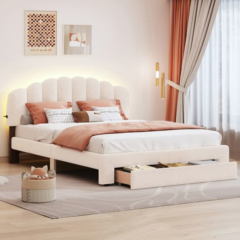 The design can make you feel easy and comfortable.This bed provides a fun and adorable place for you. Bed With Drawer, Platform Bed With Drawers, Led Beds, Bed With Led Lights, Led Bed Frame, Headboard With Lights, Queen Size Platform Bed, Bed Storage Drawers, Platform Bed With Storage