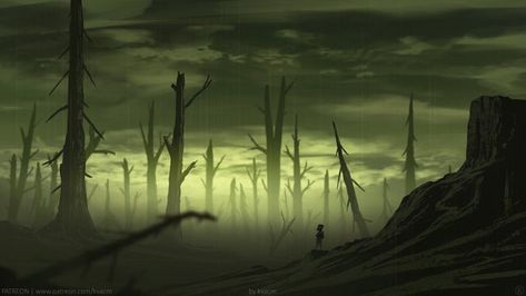 Desolate Forest, Dead Forest, Apocalypse Landscape, Dnd World Map, Location Inspiration, Forest Illustration, Paintings And Drawings, Image Painting, Forest Art