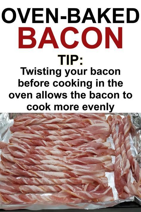 Making bacon recipes? Oven Baked Bacon Cooking Tip for twisted bacon Bacon In Oven Parchment Paper, Spiral Bacon In Oven, Simple Bacon Recipes, Twist Bacon In Oven, Twisted Bacon In Oven, Bacon Twists In Oven, Baked Bacon In The Oven, Make Bacon In The Oven, Ways To Cook Bacon