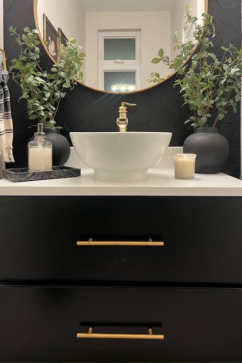 Shop Hononnice Brushed Gold Bathroom … and other curated products on LTK, the easiest way to shop everything from your favorite creators. Black Powder Room Vanity Ideas, Black Gold And White Bathroom, Black And Gold Powder Room, Black White And Gold Bathroom, Powder Room Inspiration, Powder Room Vanity Ideas, Half Bathroom Design, Black Powder Room, Bathroom Design Black