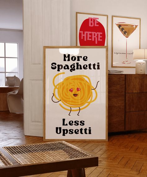 Spaghetti Poster, Kitchen Wall Decor, Retro Kitchen, Wall Print, Kitchen Wall, Kitchen Wall Art, Creative Business, Handmade Crafts, Lovers Art