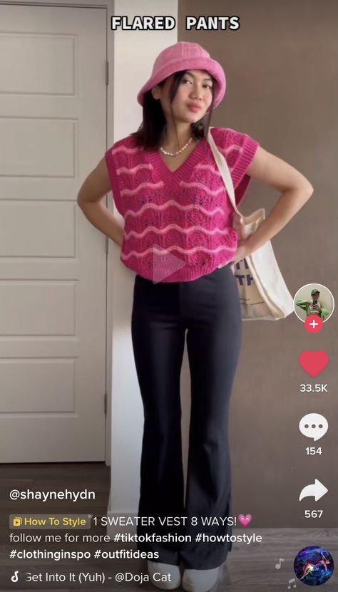 Sweater Vest And Flared Pants, Tiktok Fashion, Winter Fits, Doja Cat, Outfit Inspo Fall, Pants Outfit, Flare Pants, Sweater Vest, Peplum Top