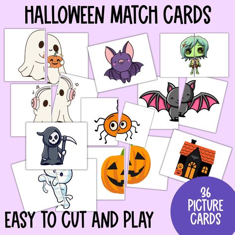 This Preschool Halloween activity contains 36 spooky picture matching cards for this Halloween season. Great activity for the little ones. Add to a sensory bin or table for added fun! Great add on to your Homeschool and Preschool curriculum. WHAT'S INCLUDED -You will receive 1 high resolution PDF file with 6 pages SIZE OPTIONS -8.5x11 inches ❤️YOU WILL RECEIVE INSTANT DOWNLOADING ACCESS TO THE PURCHASED FILES AFTER YOUR PAYMENT❤️ Print and Laminate the Reusable Pages for Durability 🔸Terms of us Halloween Lesson Plans, Nanny Activities, Halloween Activities For Toddlers, Halloween Activities Preschool, Spooky Pictures, Halloween Lesson, Bee Classroom, Halloween Week, Fall Preschool Activities