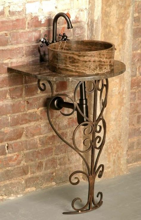 wrought iron!  Visit stonecountyironworks.com for more amazing wrought iron designs! Wrought Iron Decor, Outdoor Sinks, Sink Design, Iron Furniture, Rustic Bathroom, Sink In, Decorating Blogs, Iron Decor, Rustic Furniture